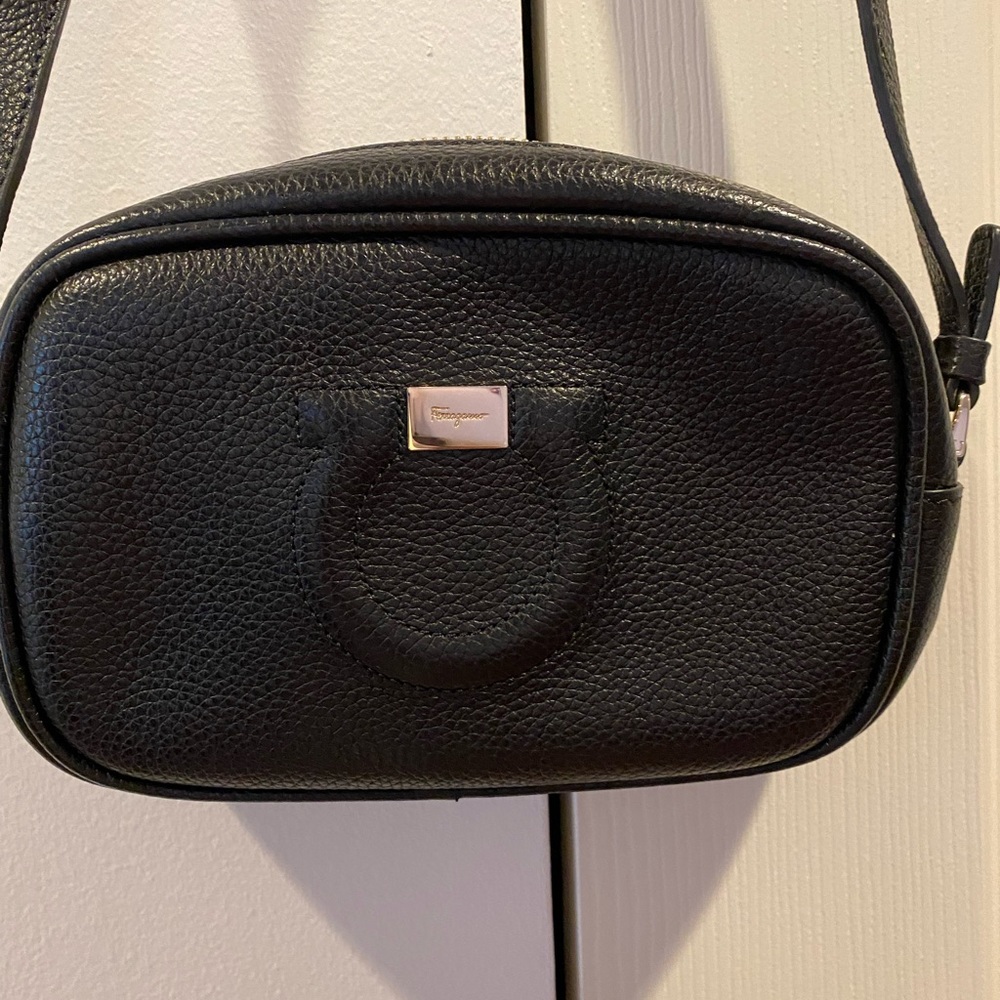 Salvatore Ferragamo pebbled black leather crossbody bag
